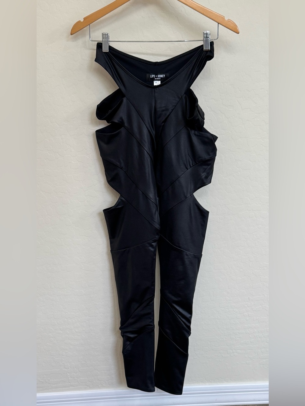 Lips + Honey Los Angeles Bia Pants V2 Black Coated Cutout Leggings Size L